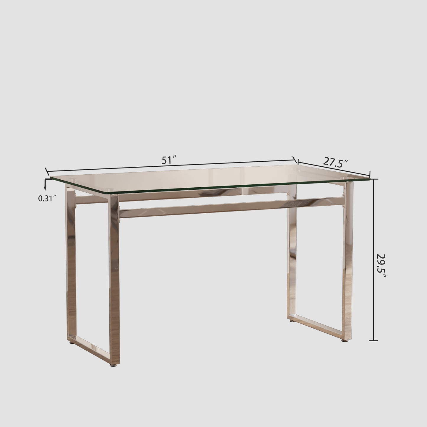 Clear glass top console table with polished chrome legs