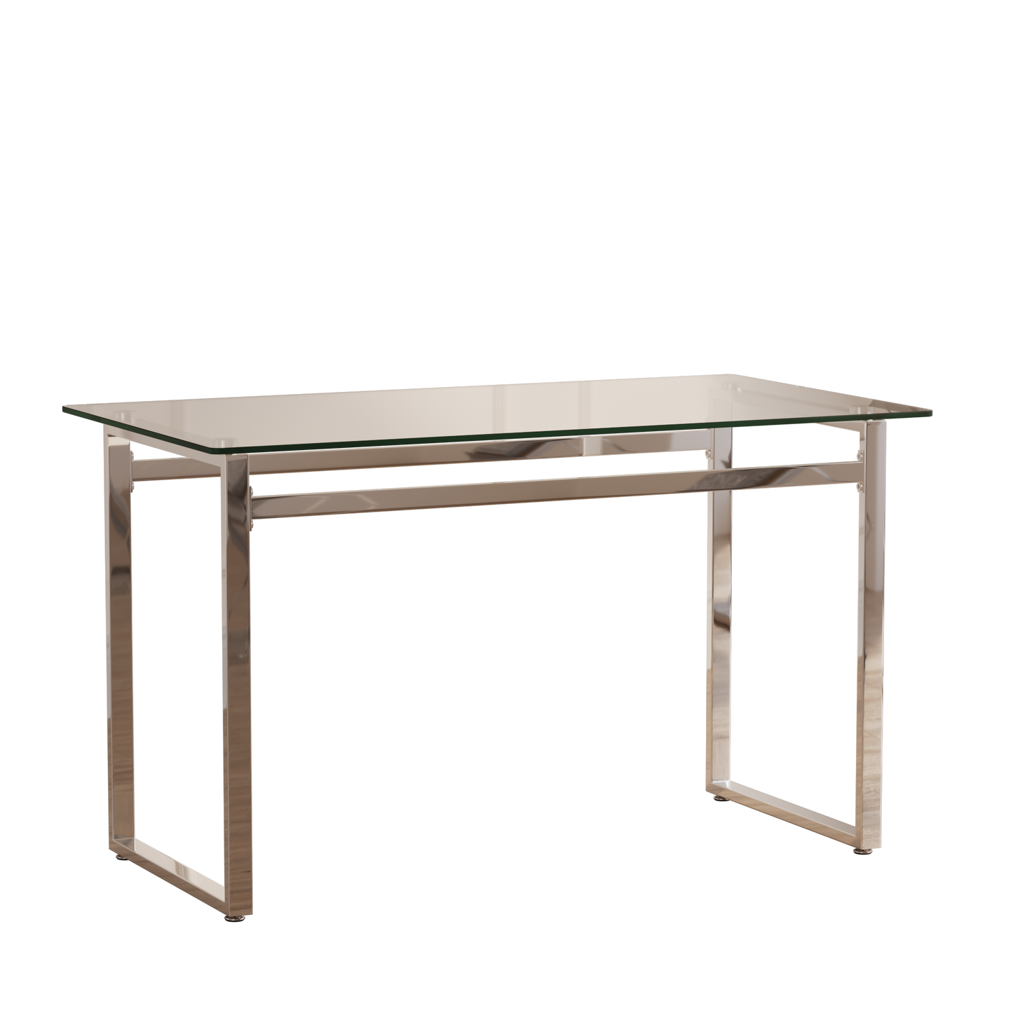 Sleek glass top console table with polished chrome frame