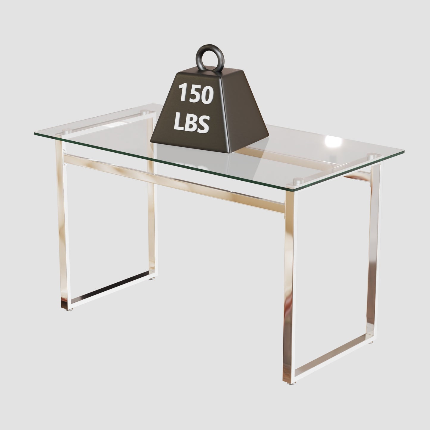 Glass top desk with sturdy chrome legs supporting a lbs weight