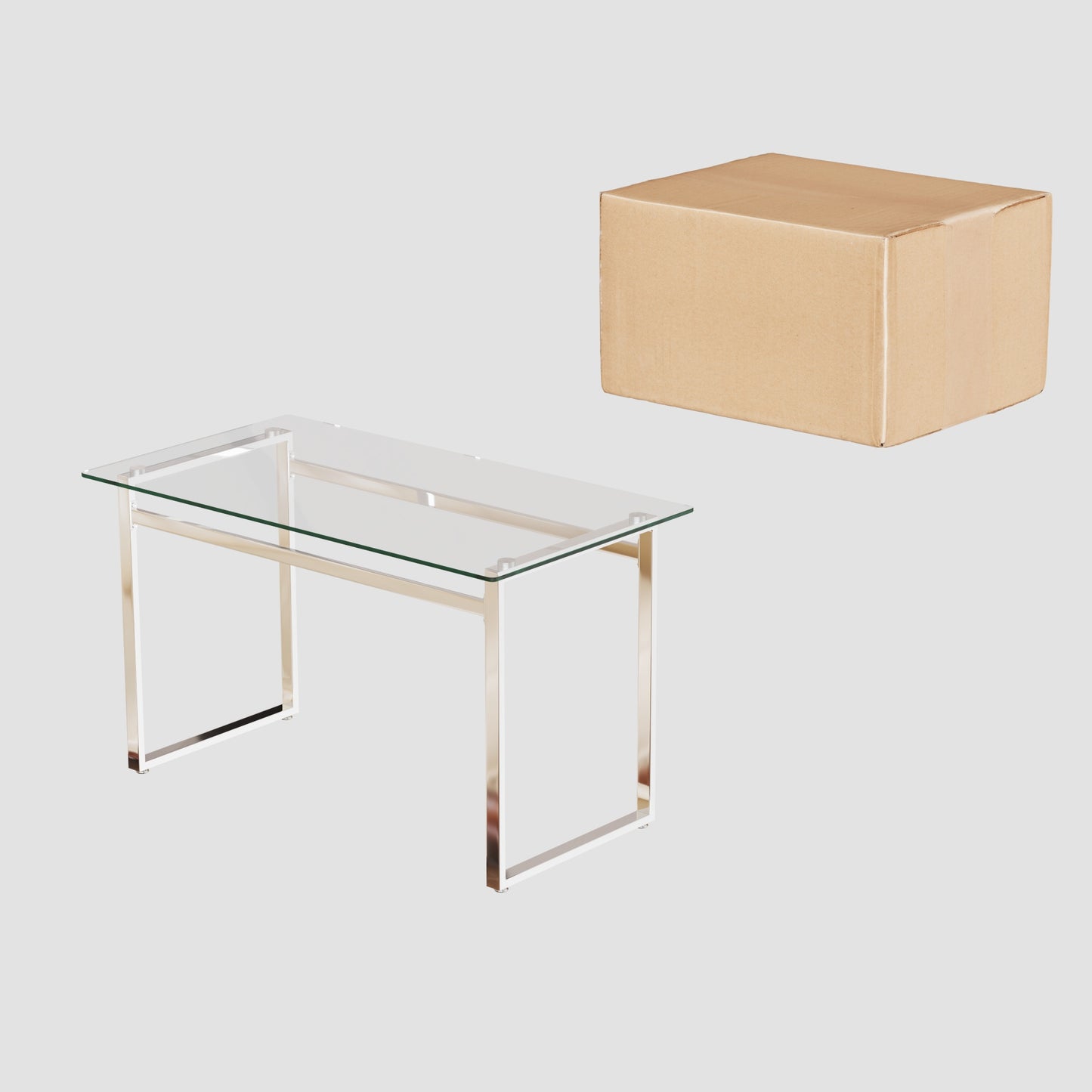 Clear glass coffee table with polished chrome frame