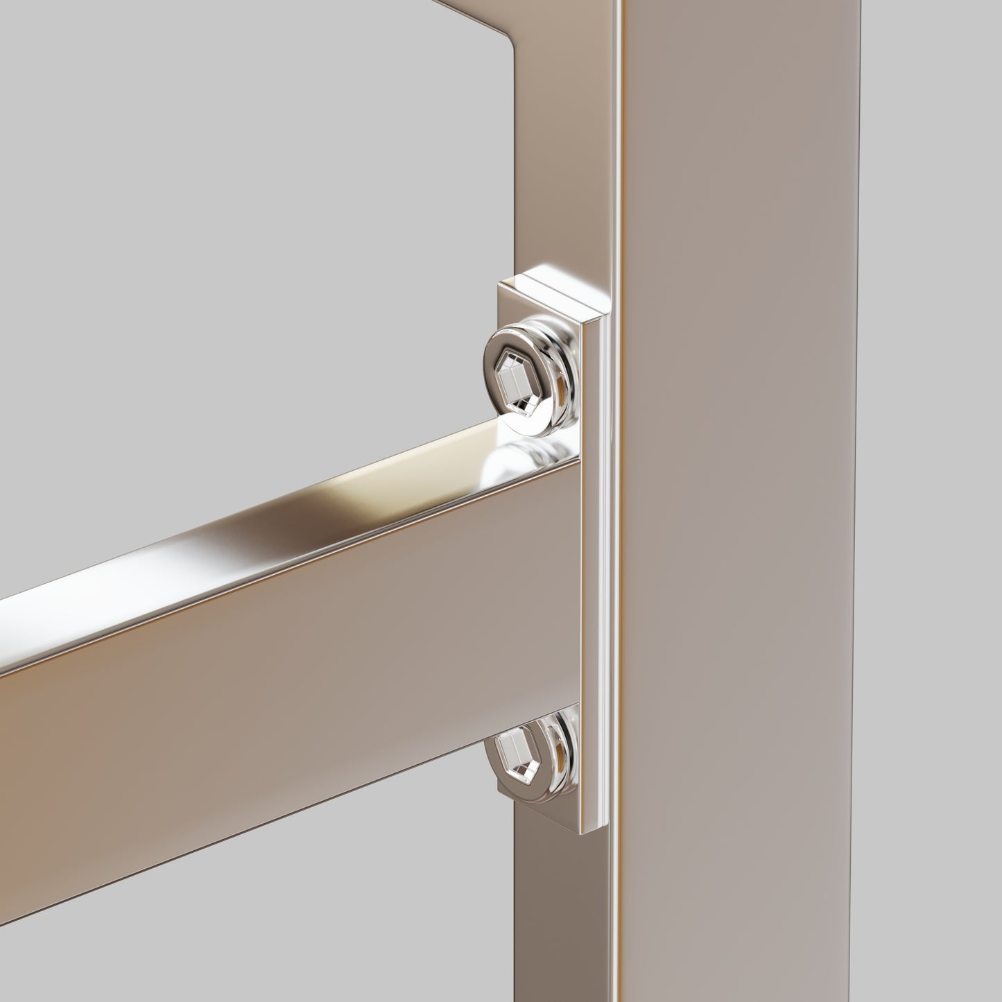 Polished chrome towel rack bracket with hex bolt detail