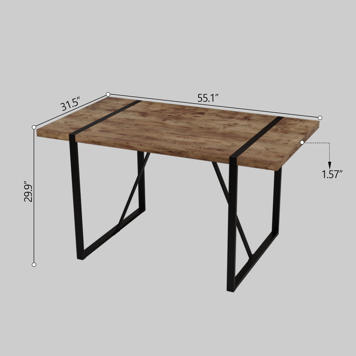Rustic wood dining table with black metal legs