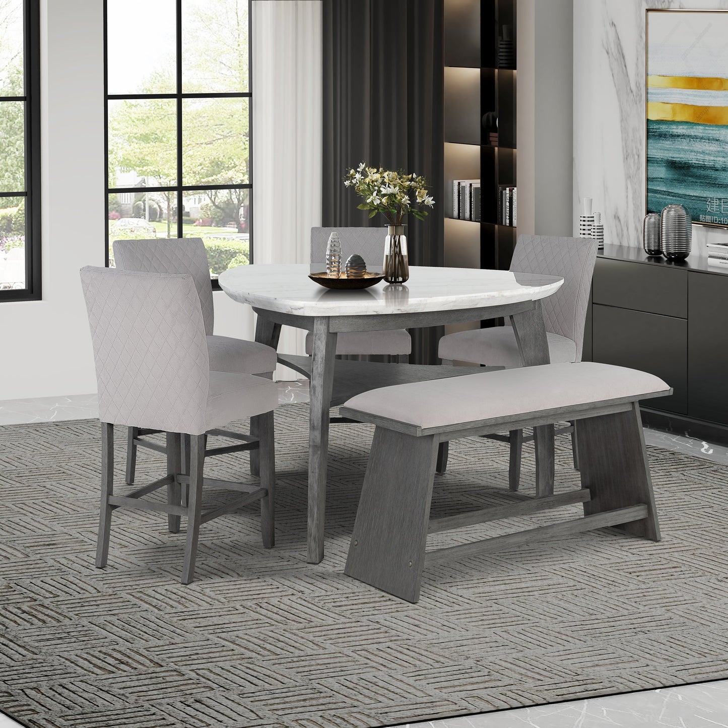 Triangle Bar Table top view highlighting smooth rubberwood surface