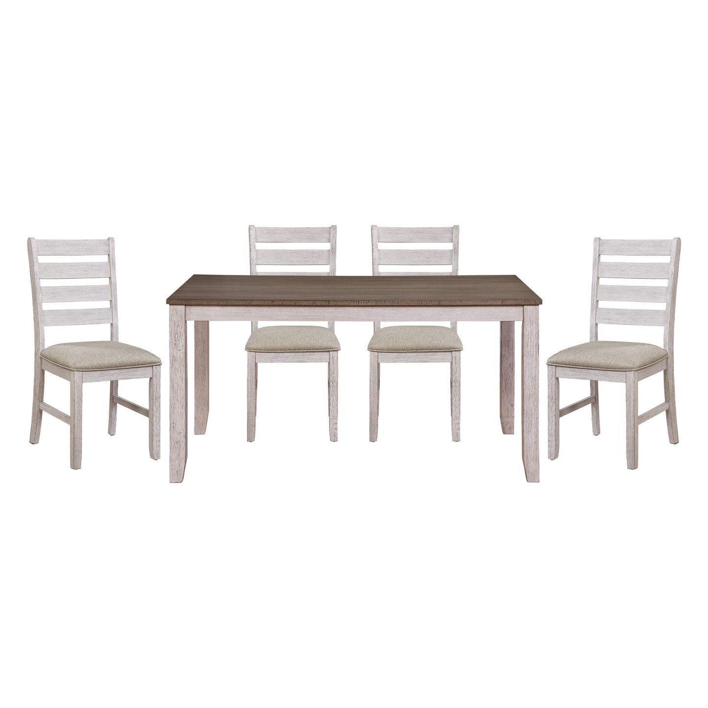 Transitional Design Dining Table with Grayish White and Brown Finish