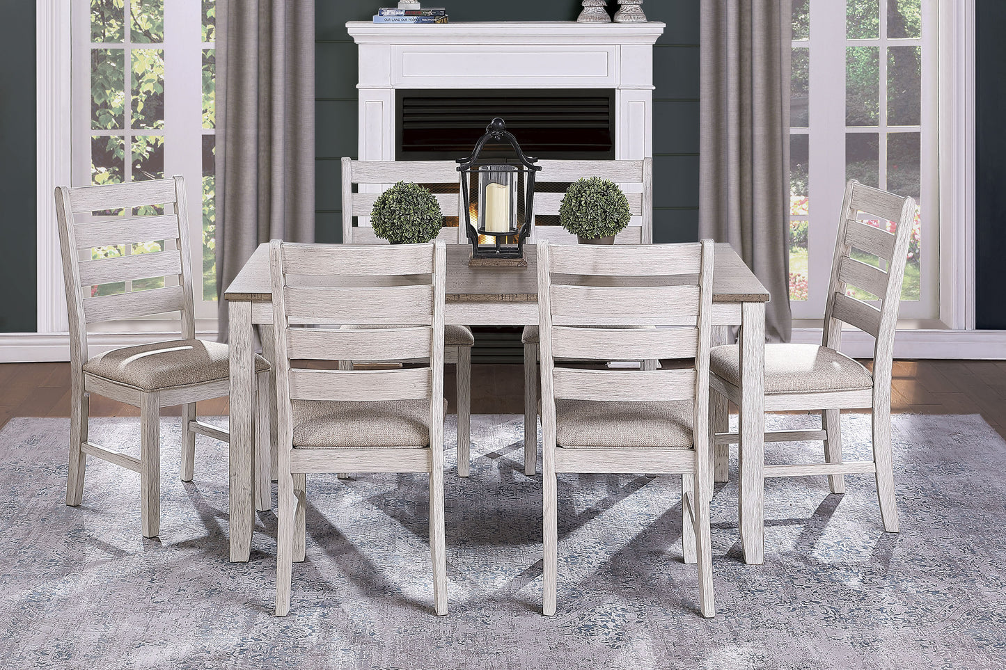 Transitional Design Dining Table with Grayish White and Brown Finish