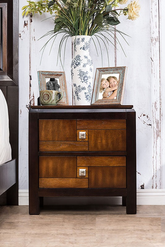 Multitone Nightstand with 2 Drawers and Square Knobs