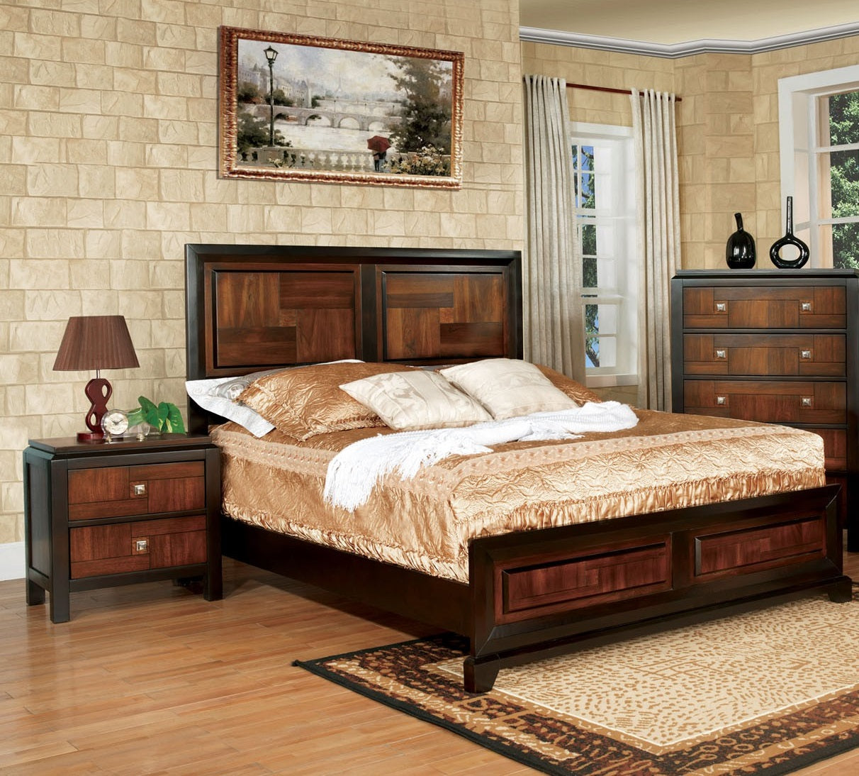 Multitone Nightstand with 2 Drawers and Square Knobs