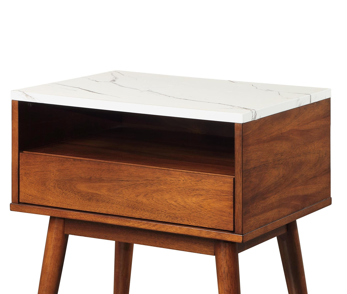 Stylish End Table with Faux Marble Top and Drawer Shelf