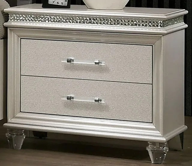 Enhance Bedroom Storage with Classic Pearl White Nightstand - 2 Drawers