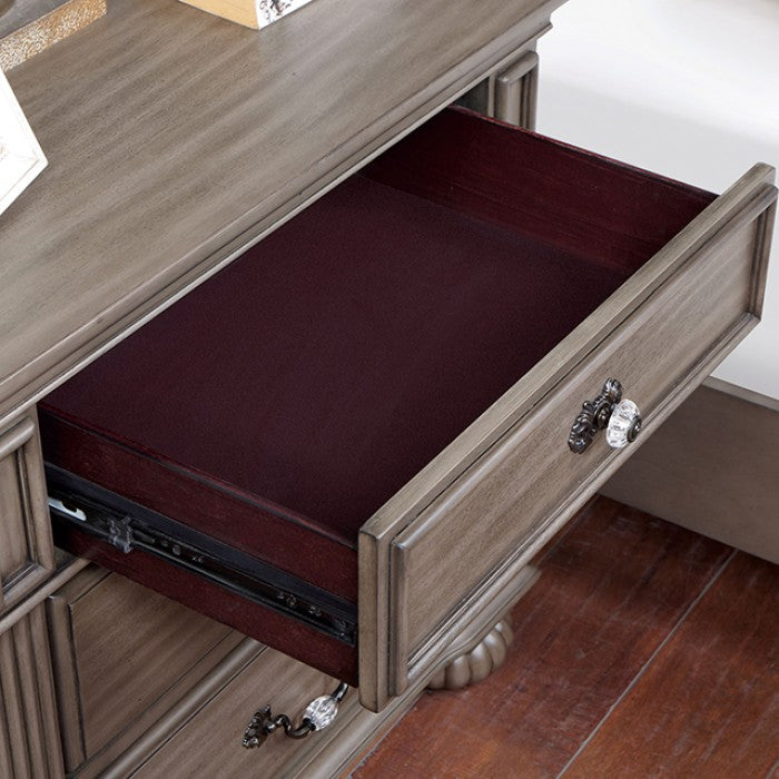 Traditional Gray Nightstand with 3 Drawers and Antique Brass Handles