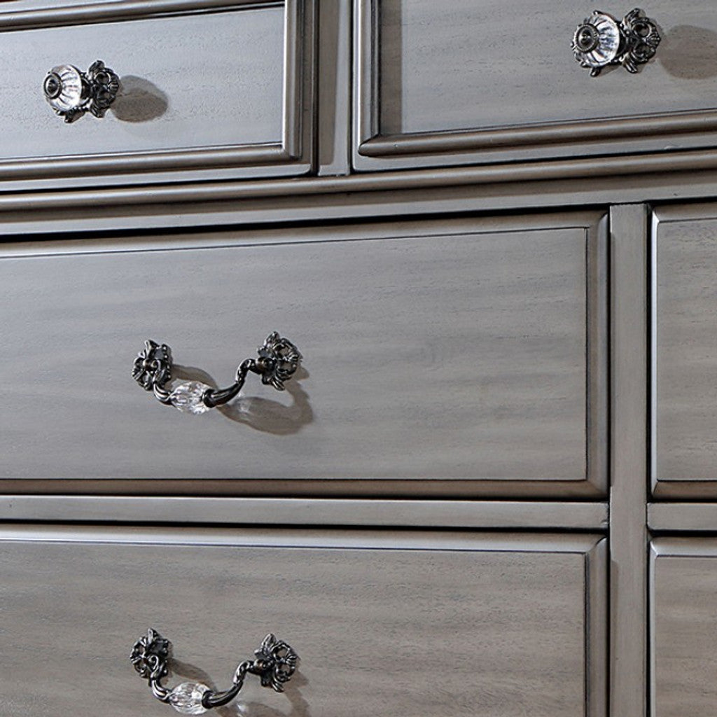 Traditional Gray Nightstand with 3 Drawers and Antique Brass Handles