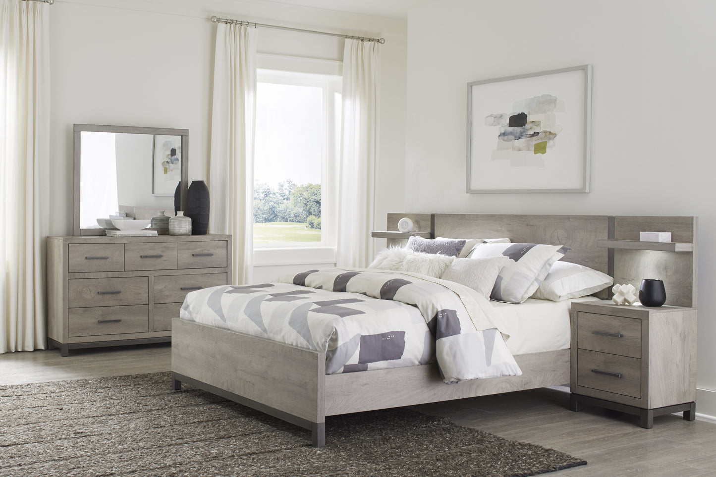 Stylish Gray Nightstand with 2 Drawers and Metal Hardware