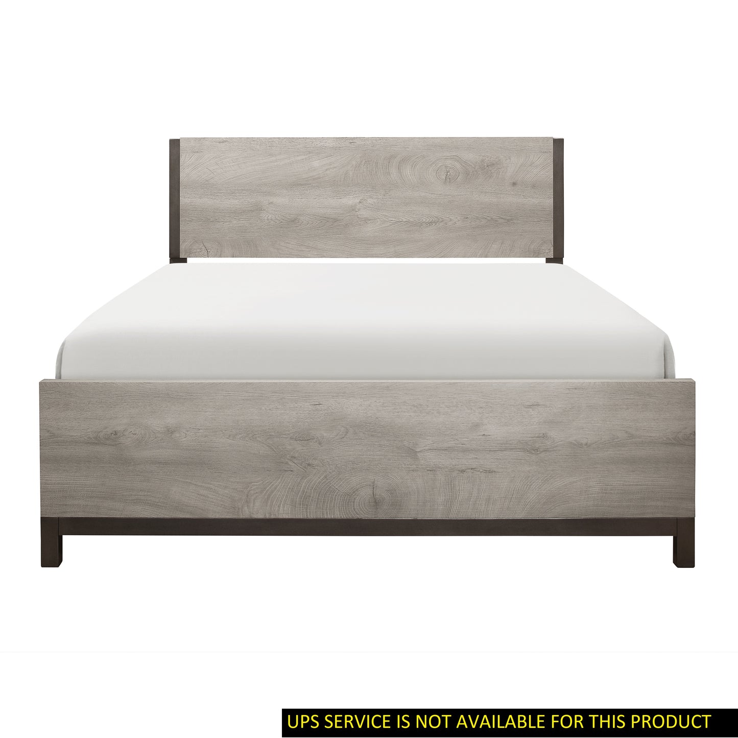 Stylish Queen Size Bed with Light Gray Finish and Metal Accents