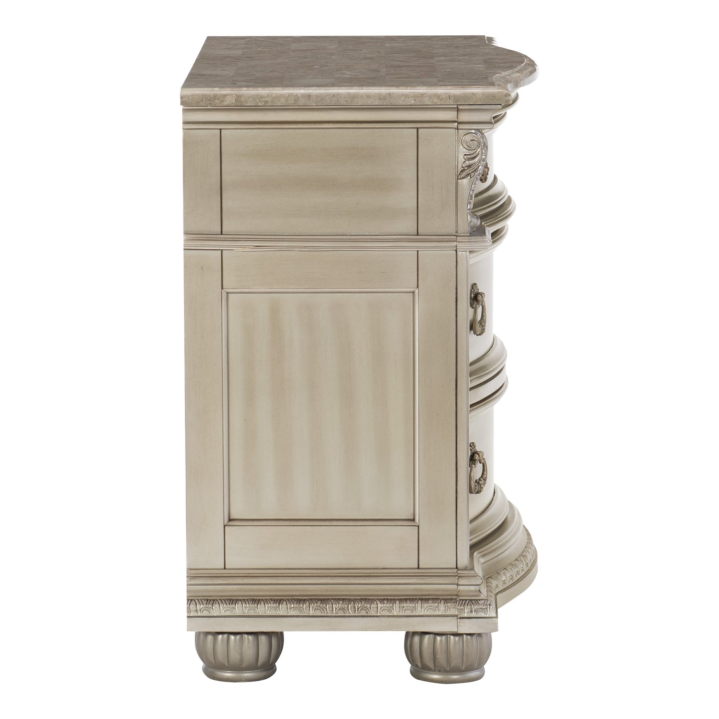 Traditional Nightstand with Marble Top and Silver Finish