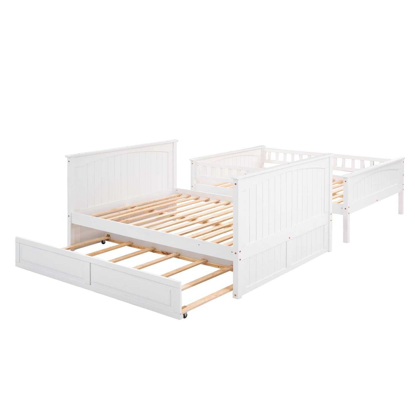 Space-Saving Full Over Full Bunk Bed with Twin Trundle, White