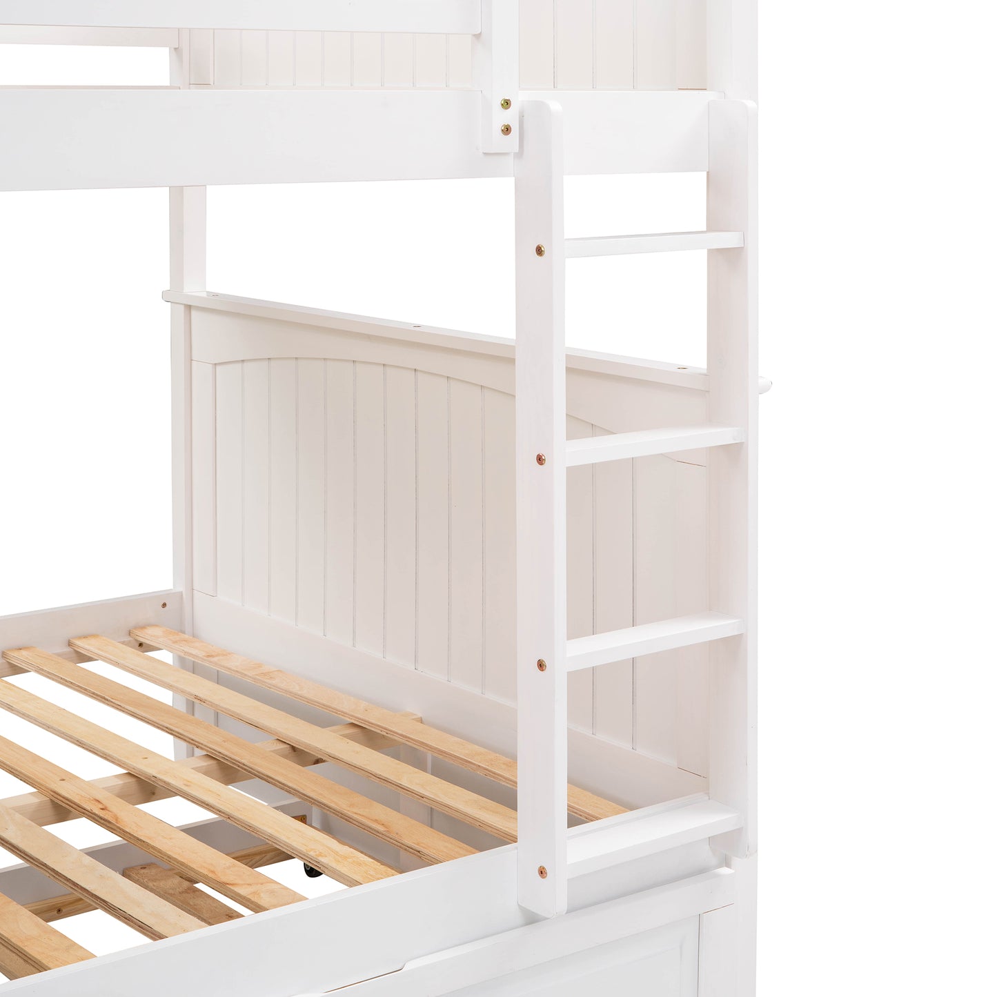 Space-Saving Full Over Full Bunk Bed with Twin Trundle, White