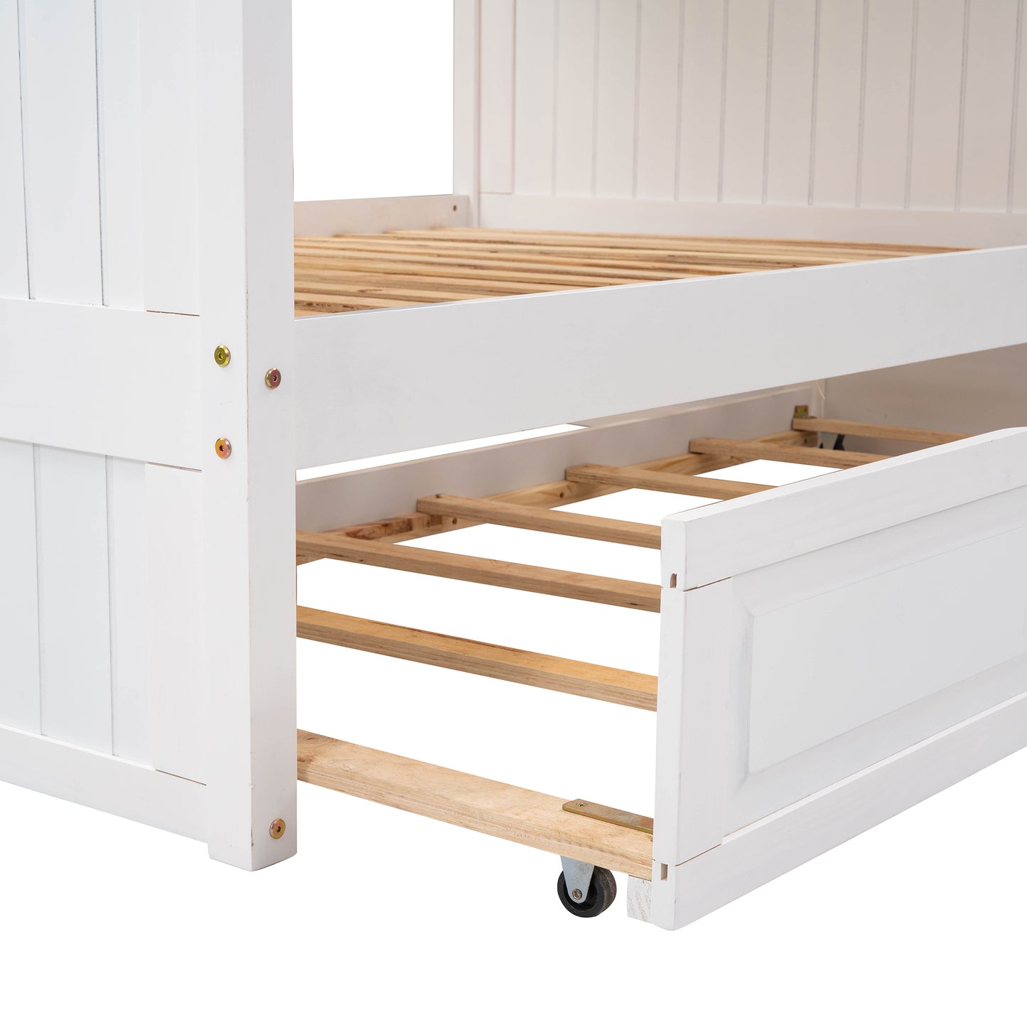 Space-Saving Full Over Full Bunk Bed with Twin Trundle, White
