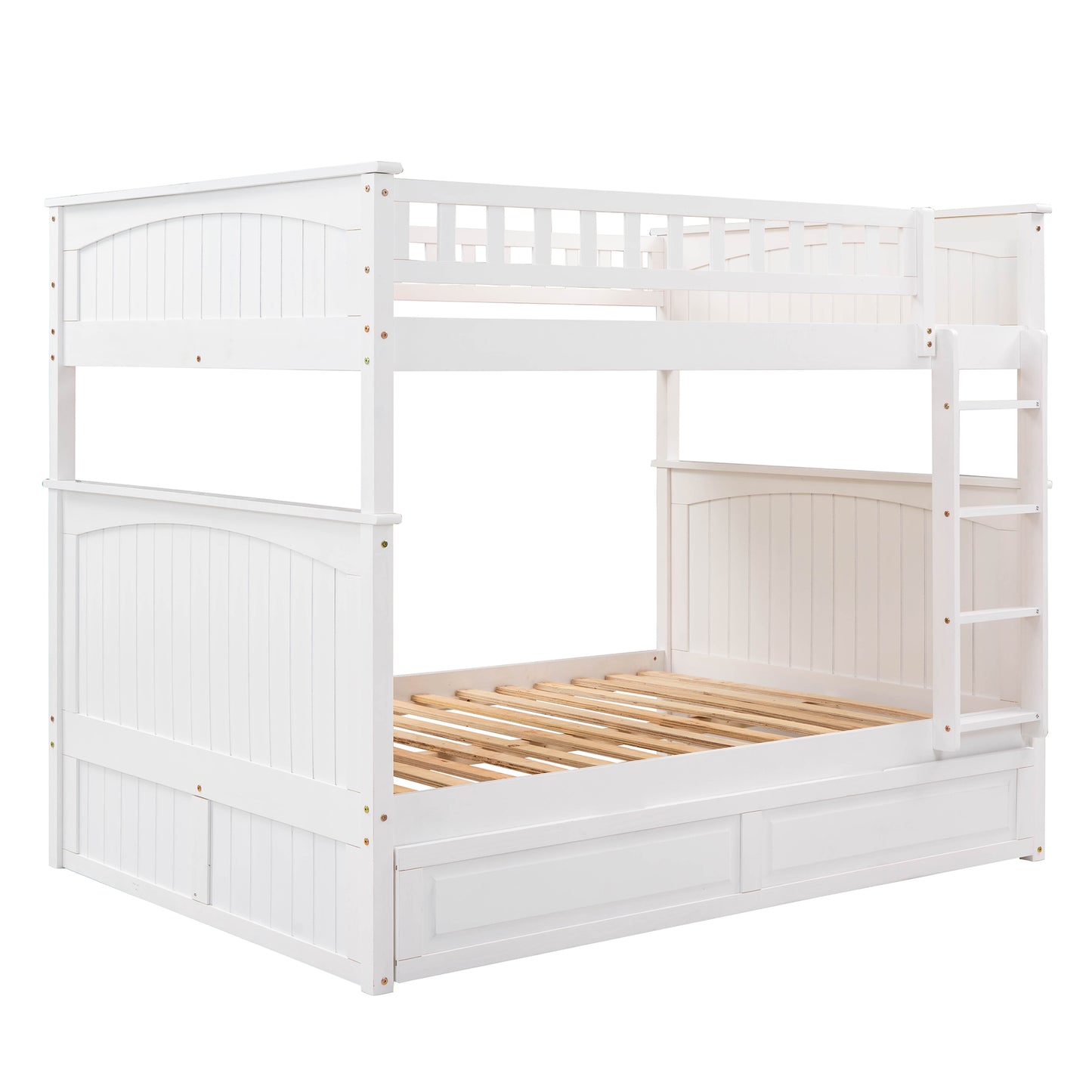 Space-Saving Full Over Full Bunk Bed with Twin Trundle, White