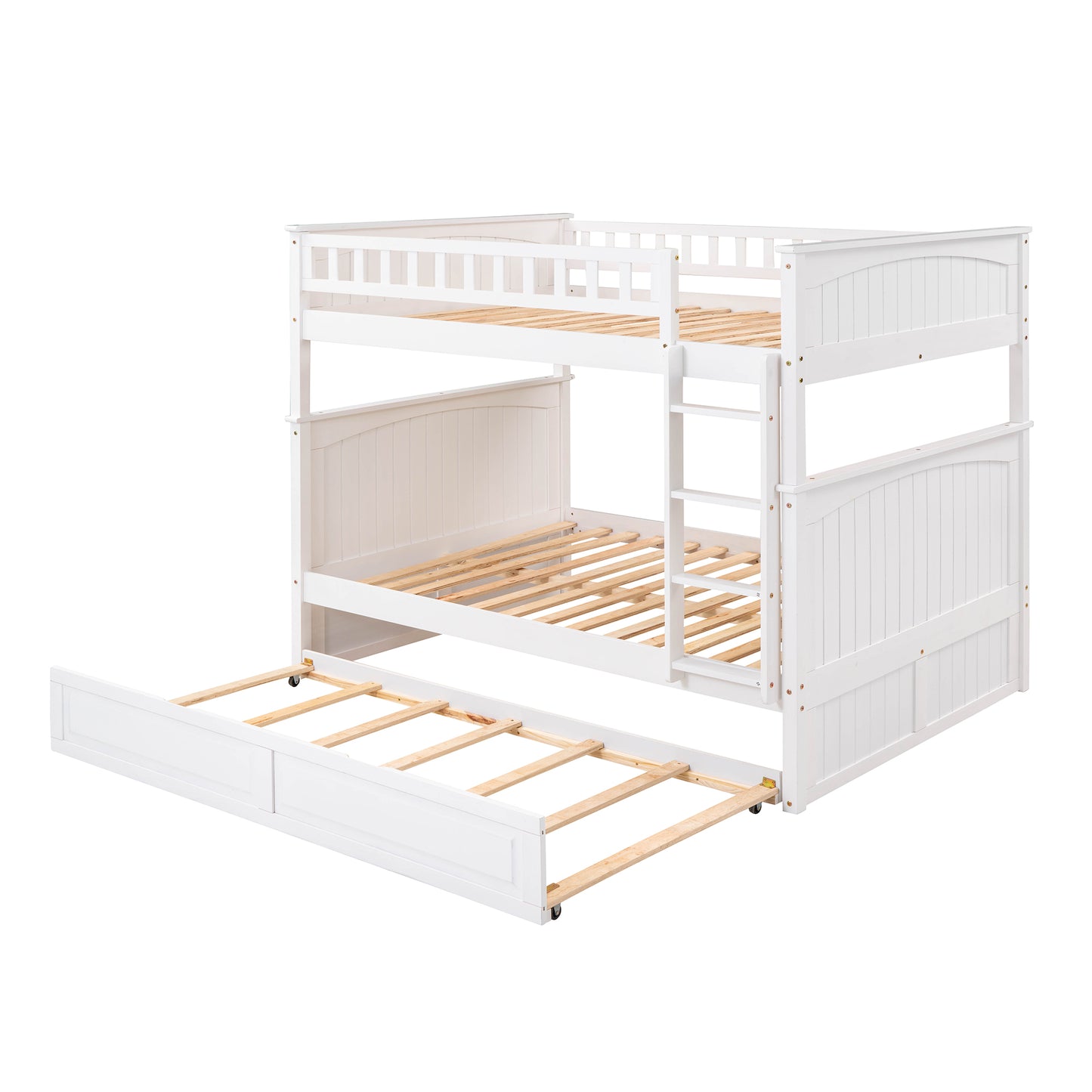 Space-Saving Full Over Full Bunk Bed with Twin Trundle, White