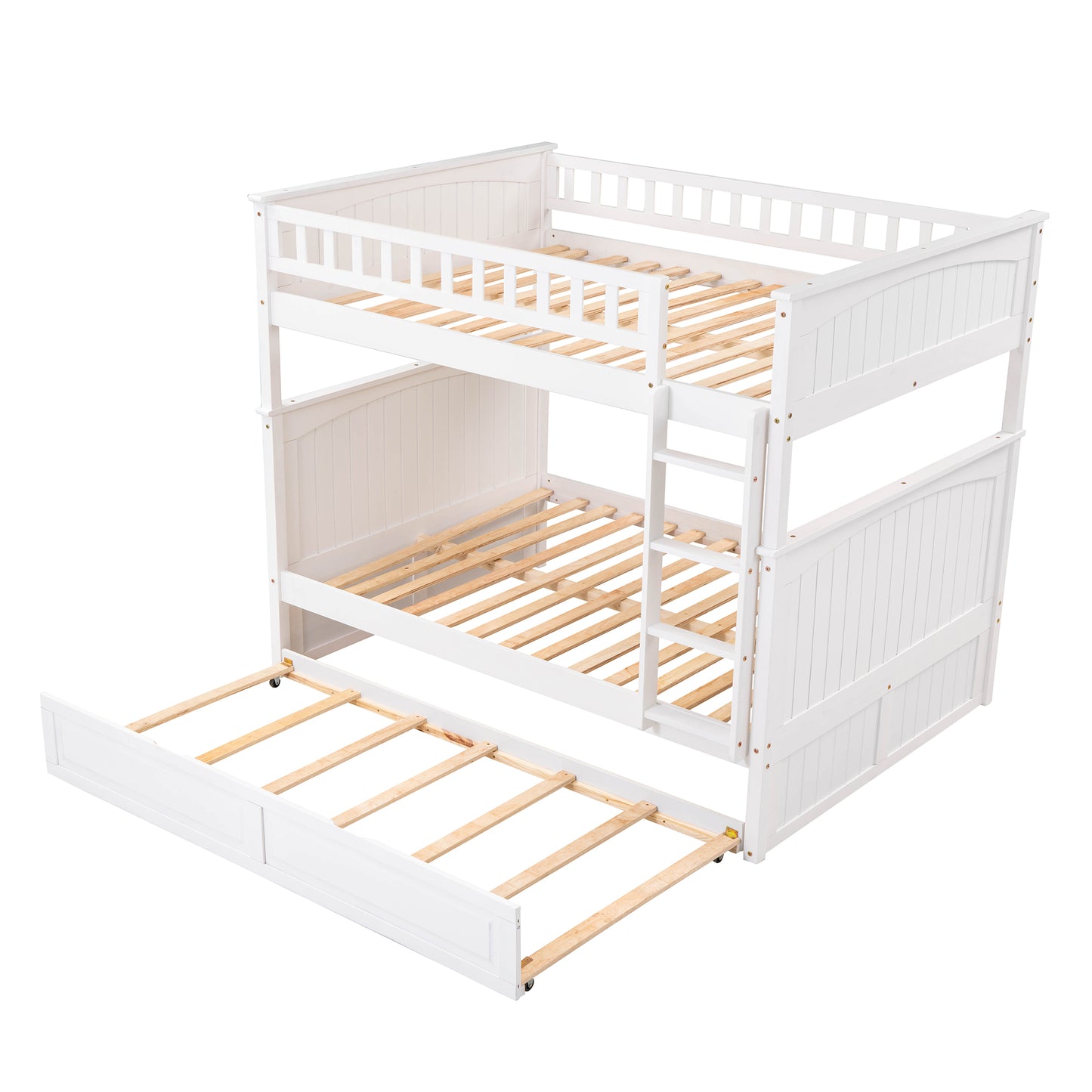 Space-Saving Full Over Full Bunk Bed with Twin Trundle, White