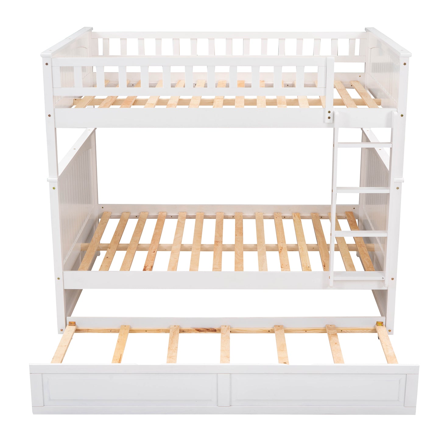 Space-Saving Full Over Full Bunk Bed with Twin Trundle, White