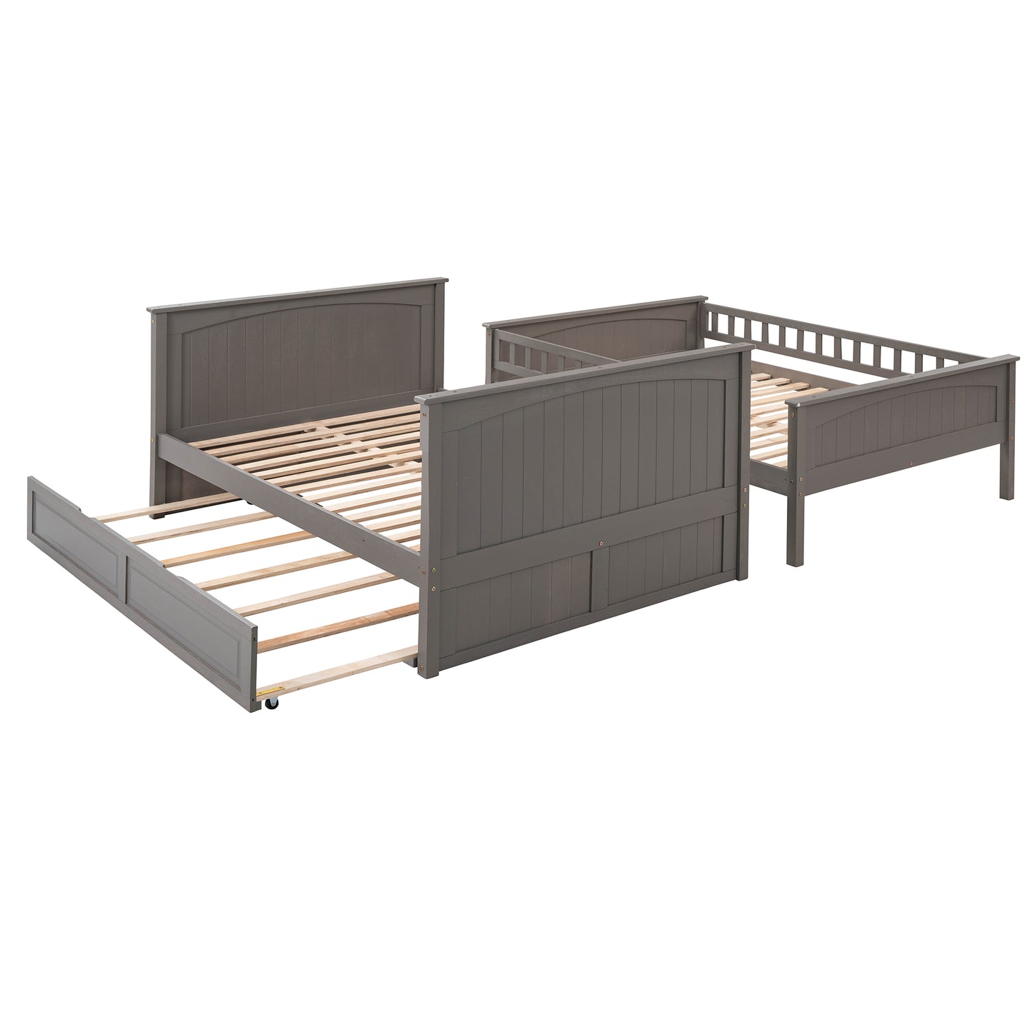 Space-Saving Full Over Full Bunk Bed with Twin Trundle, Brushed Gray