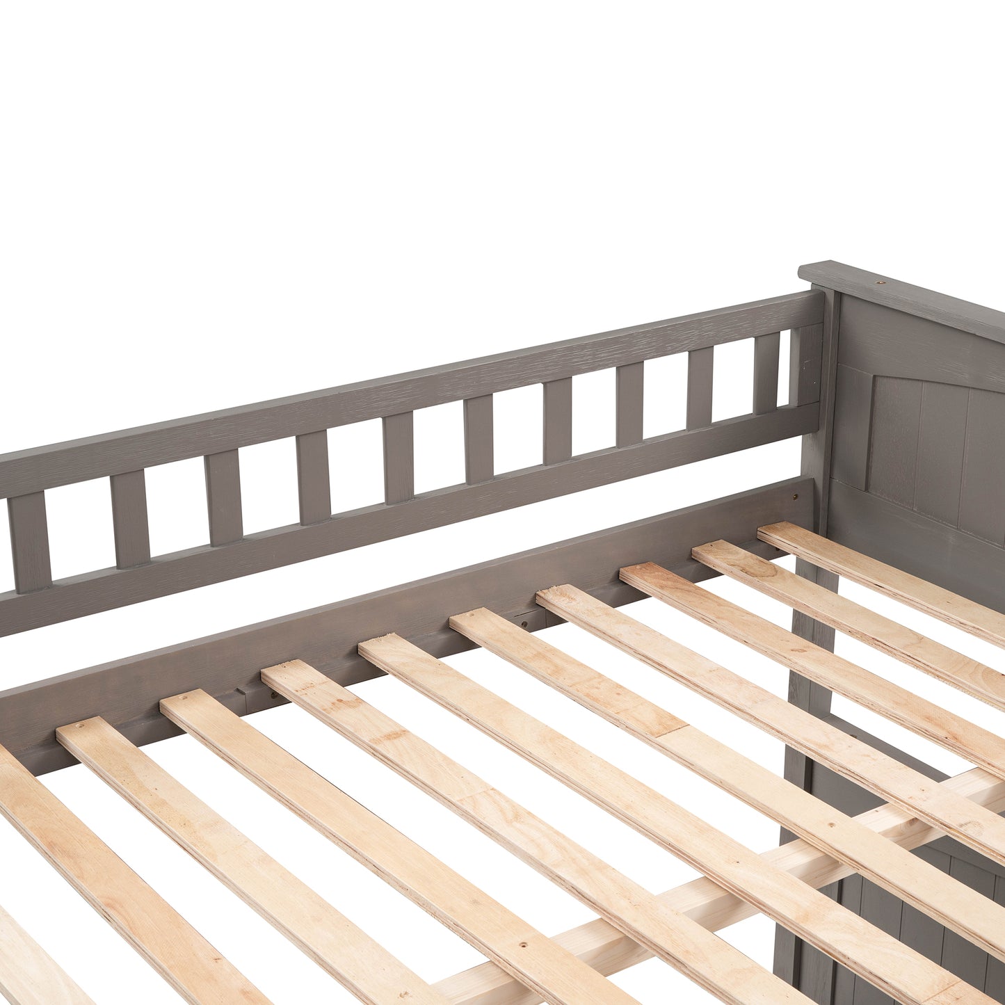 Space-Saving Full Over Full Bunk Bed with Twin Trundle, Brushed Gray