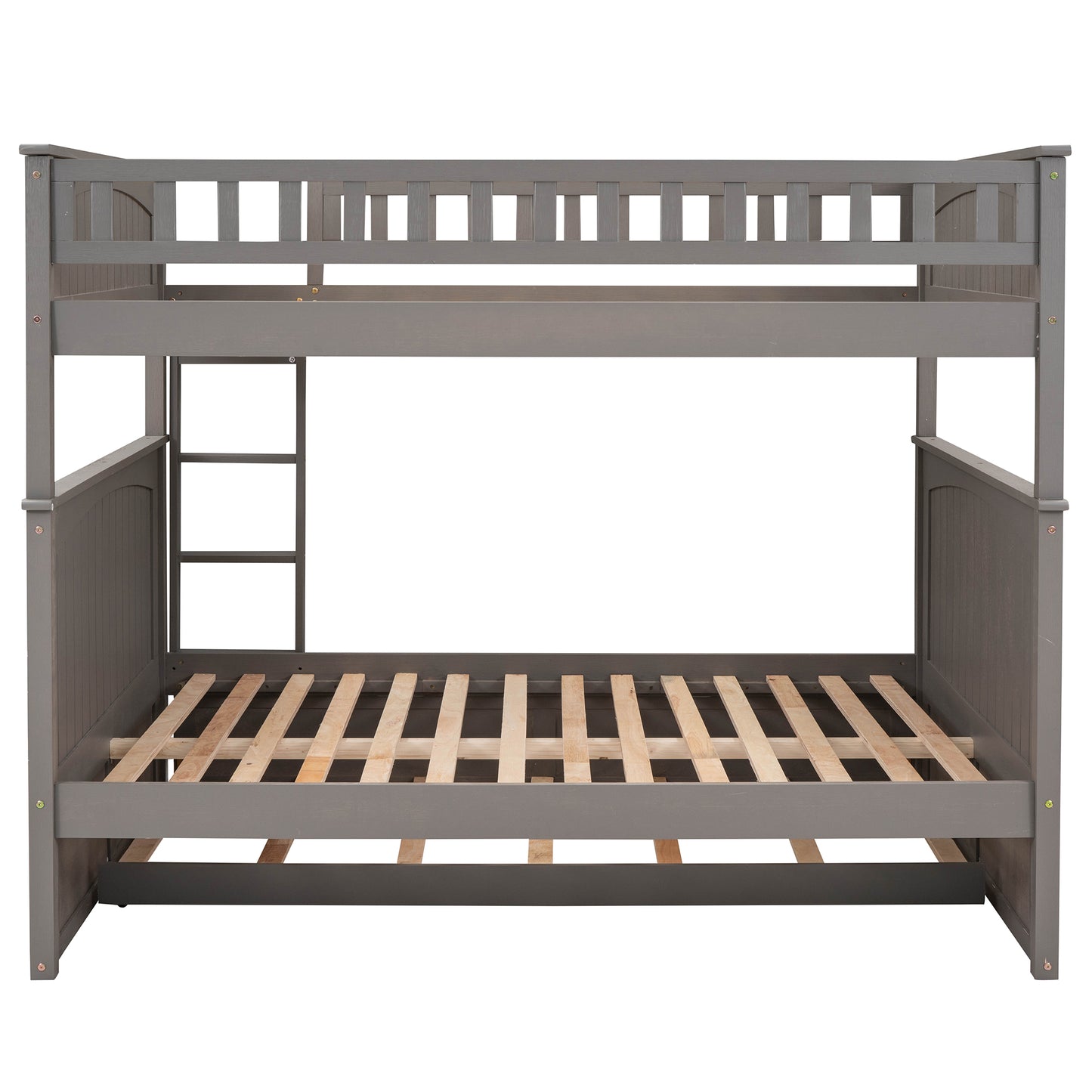 Space-Saving Full Over Full Bunk Bed with Twin Trundle, Brushed Gray