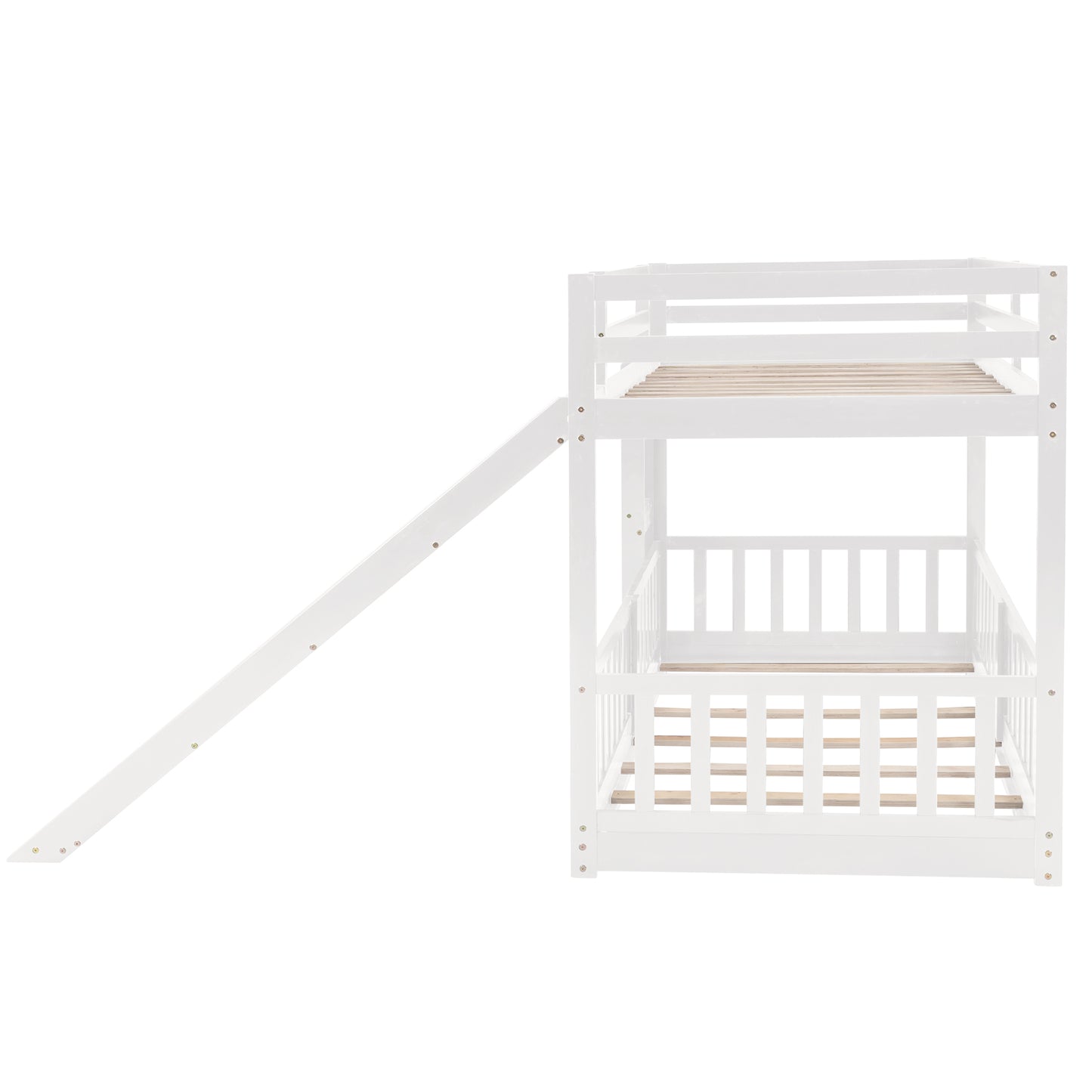 Space-saving Twin Over Twin Bunk Bed with Slide and Ladder in White