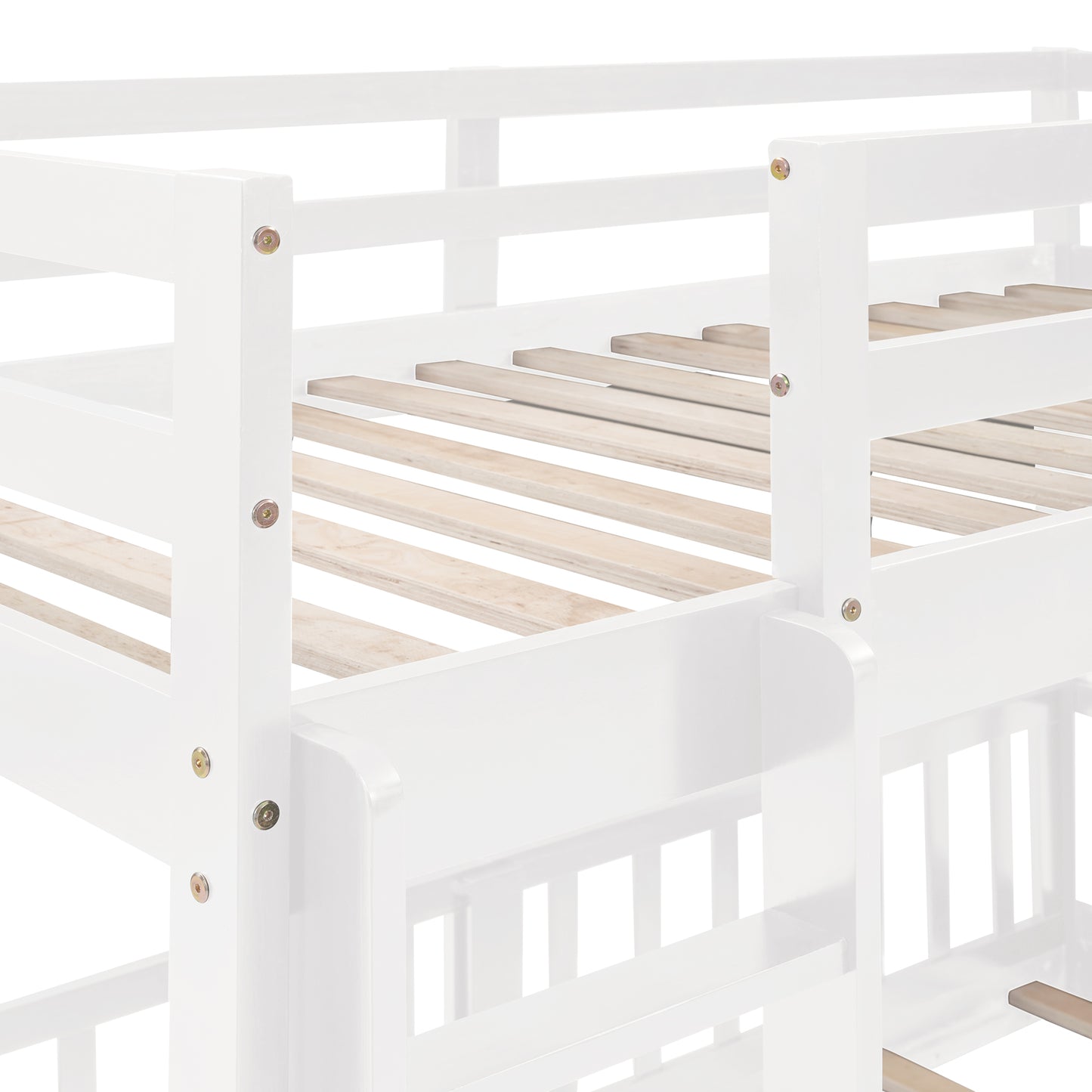 Space-saving Twin Over Twin Bunk Bed with Slide and Ladder in White