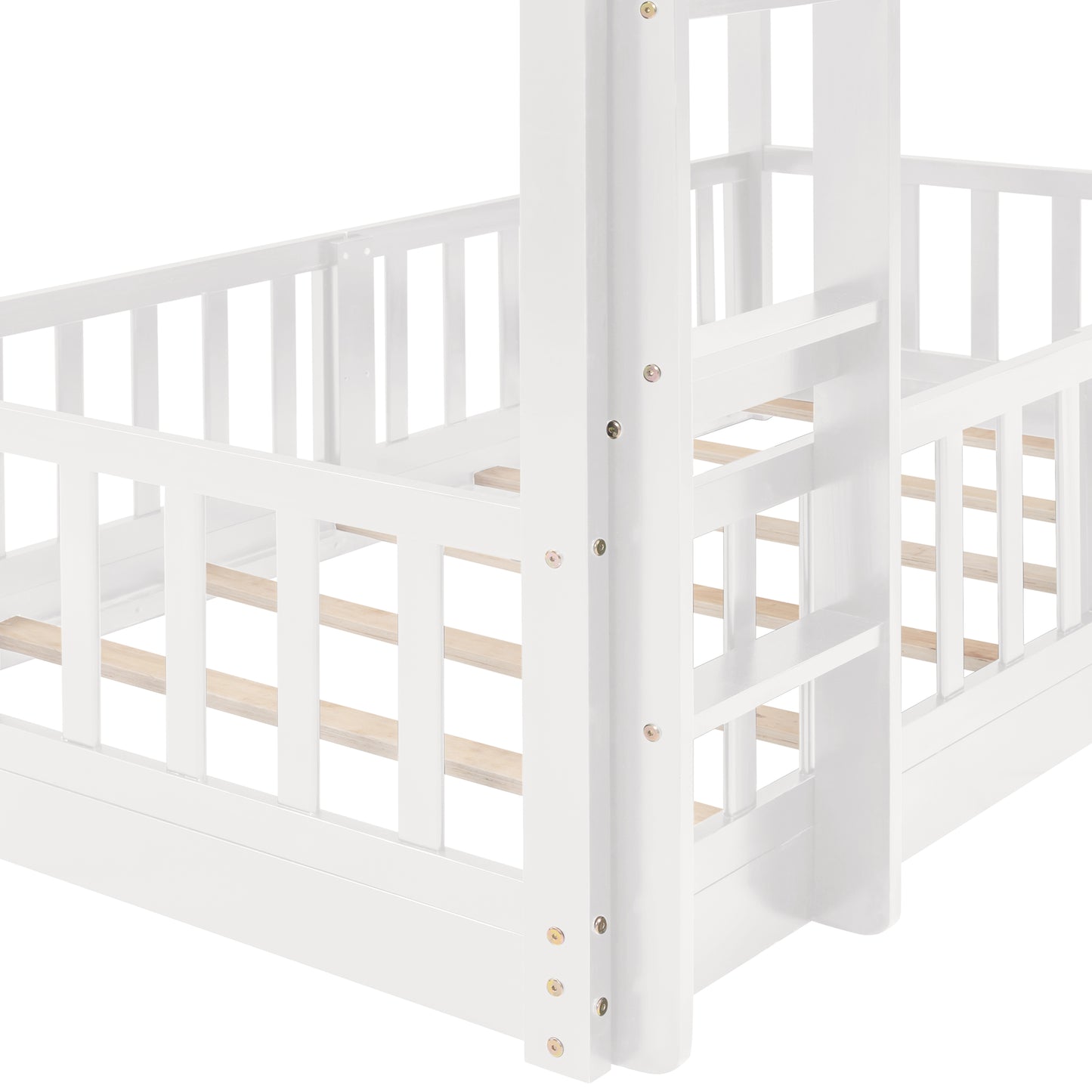 Space-saving Twin Over Twin Bunk Bed with Slide and Ladder in White