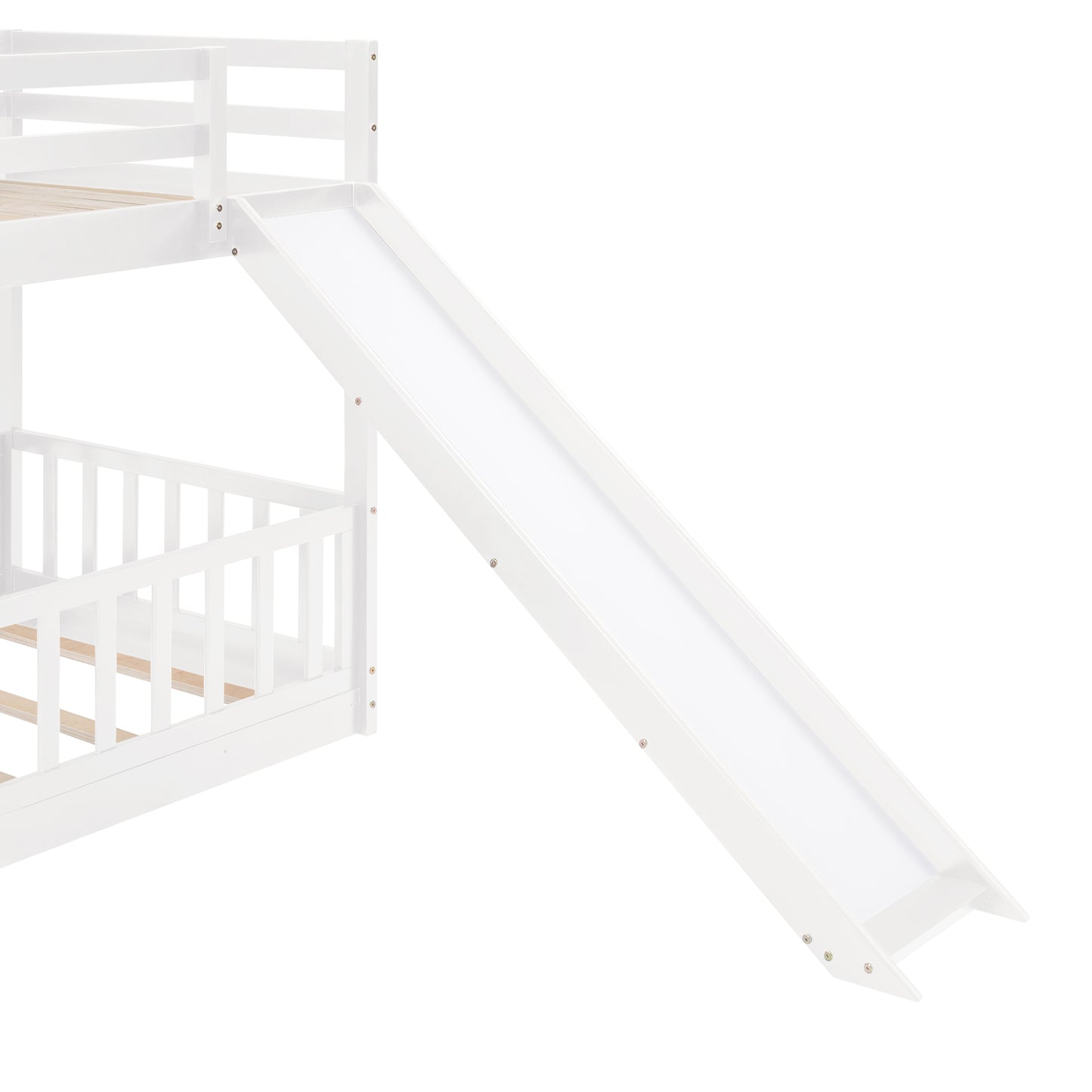 Space-saving Twin Over Twin Bunk Bed with Slide and Ladder in White