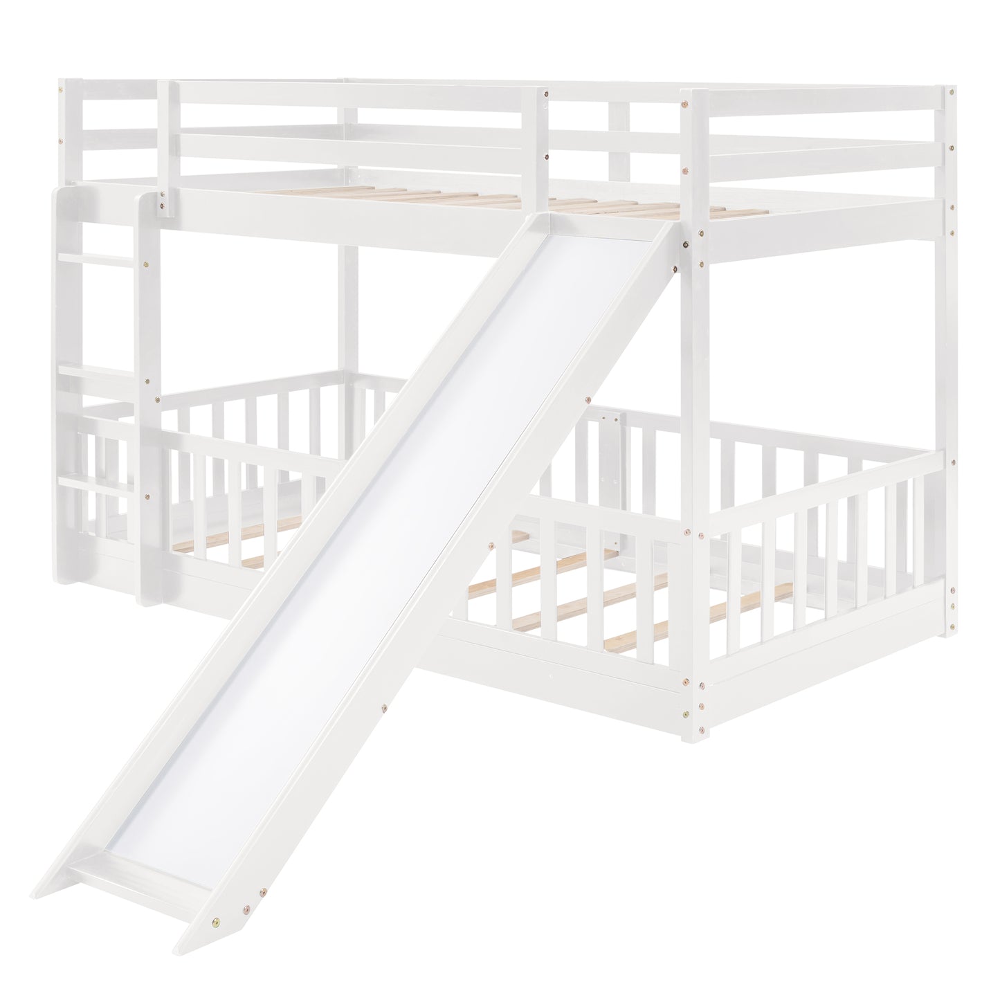 Space-saving Twin Over Twin Bunk Bed with Slide and Ladder in White