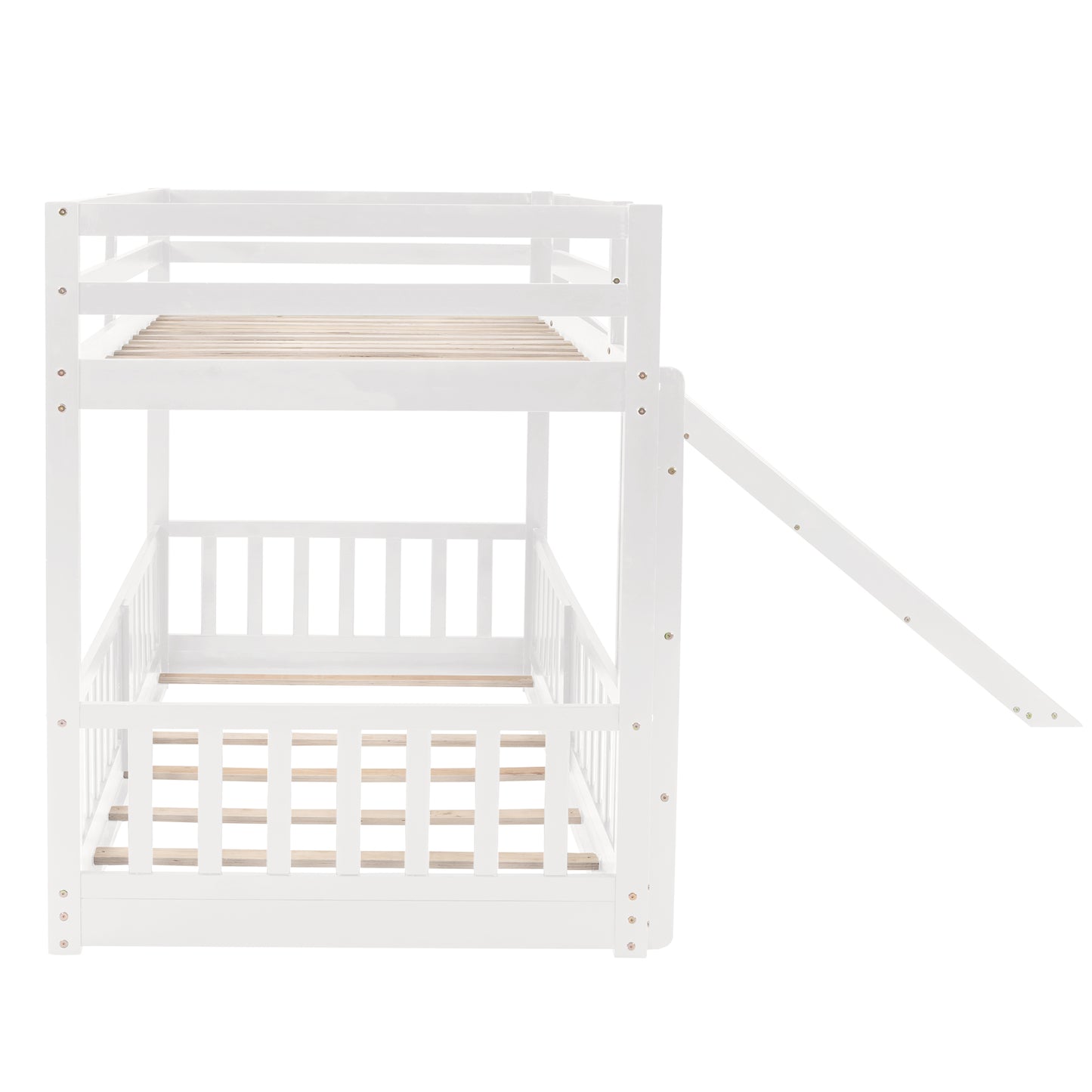 Space-saving Twin Over Twin Bunk Bed with Slide and Ladder in White