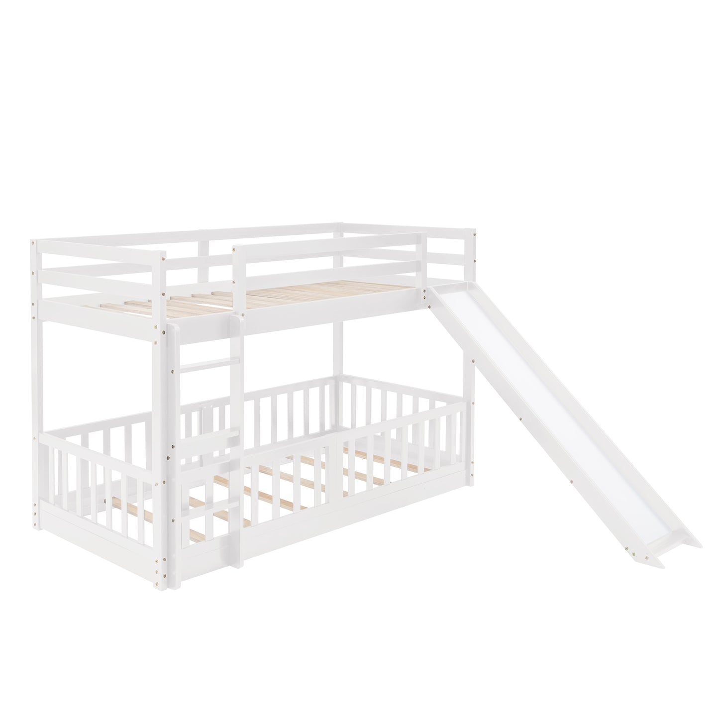 Space-saving Twin Over Twin Bunk Bed with Slide and Ladder in White
