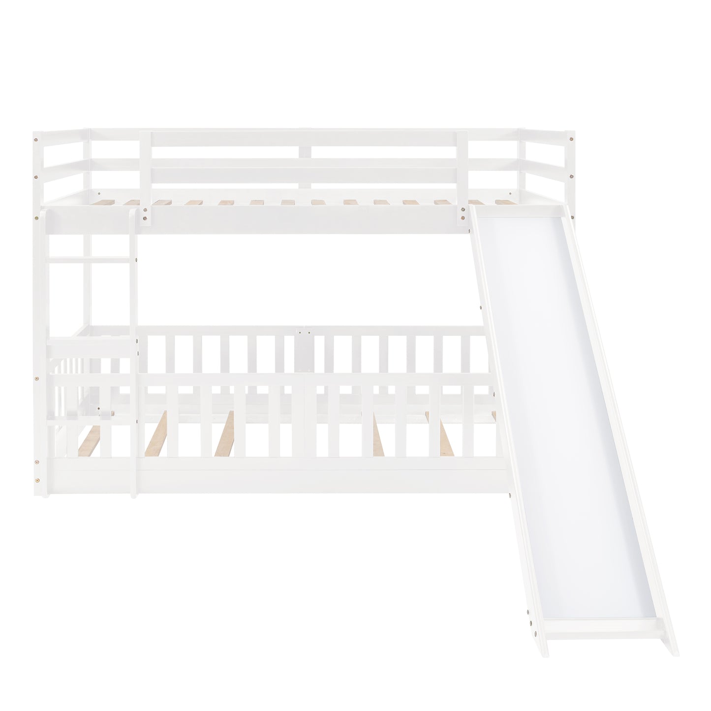 Space-saving Twin Over Twin Bunk Bed with Slide and Ladder in White