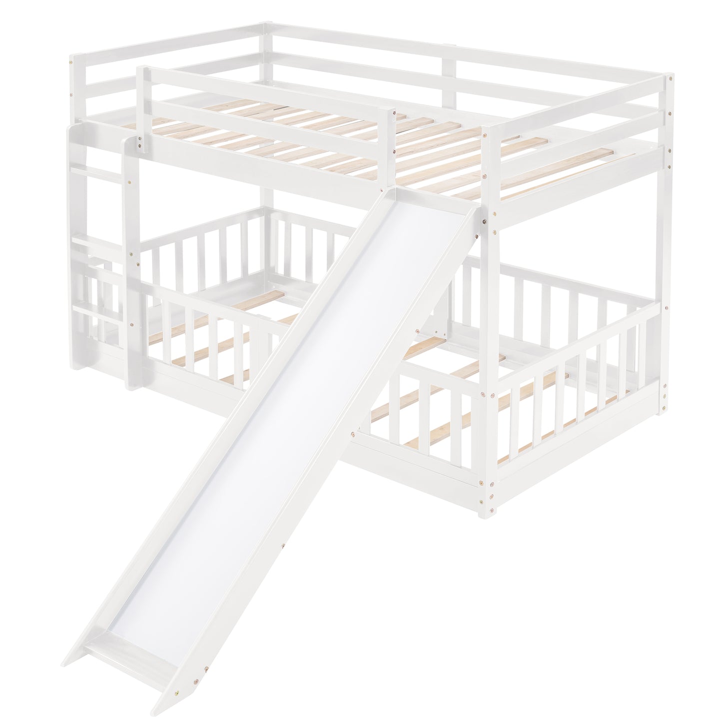 Space-saving Twin Over Twin Bunk Bed with Slide and Ladder in White