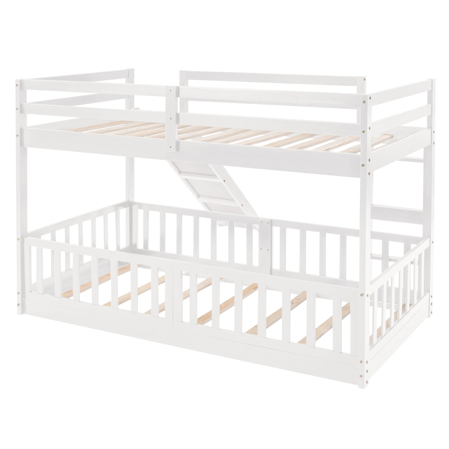 Space-saving Twin Over Twin Bunk Bed with Slide and Ladder in White