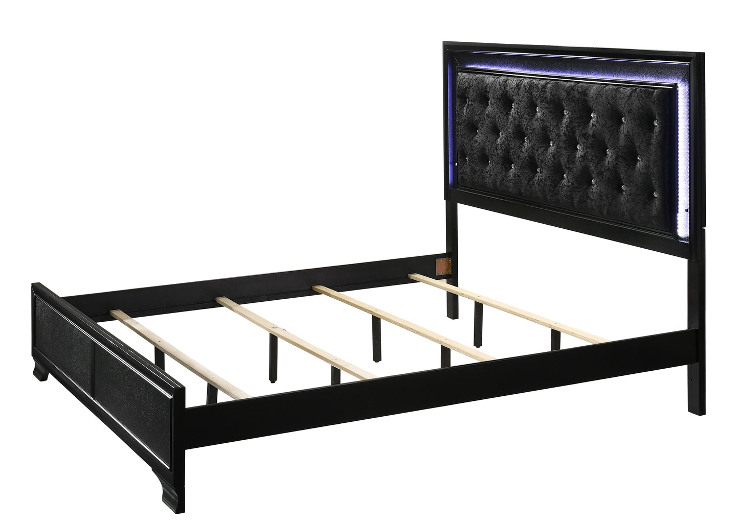 Stylish Black King Size Upholstered Bed with LED Headboard