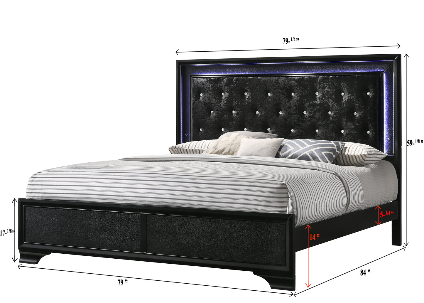 Stylish Black King Size Upholstered Bed with LED Headboard