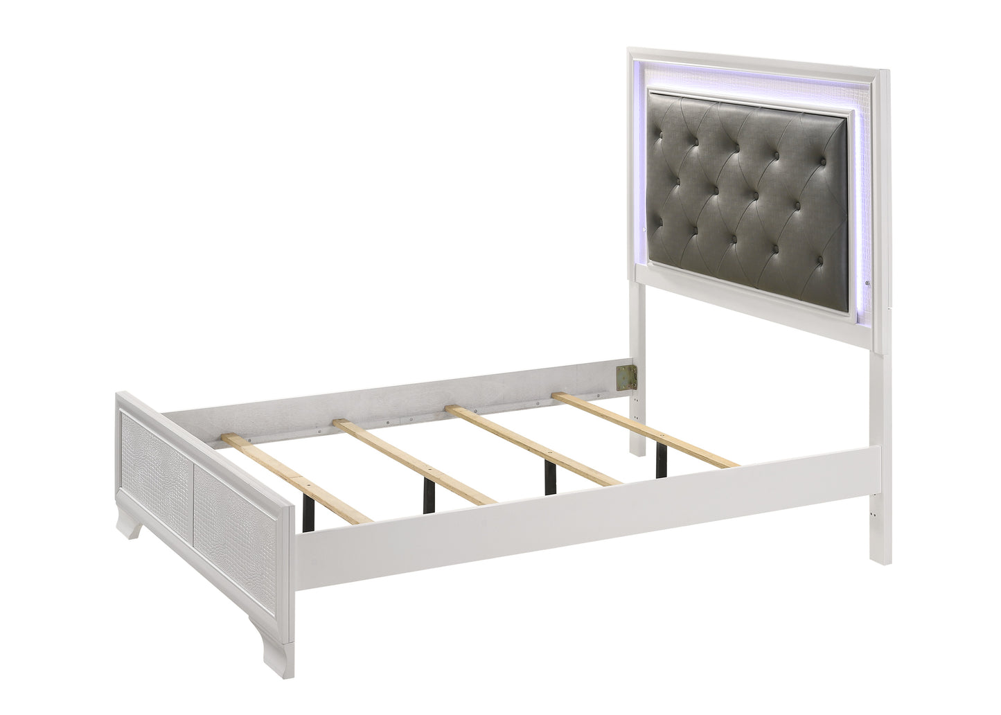 Stylish LED Panel Bed with Upholstered Headboard - White