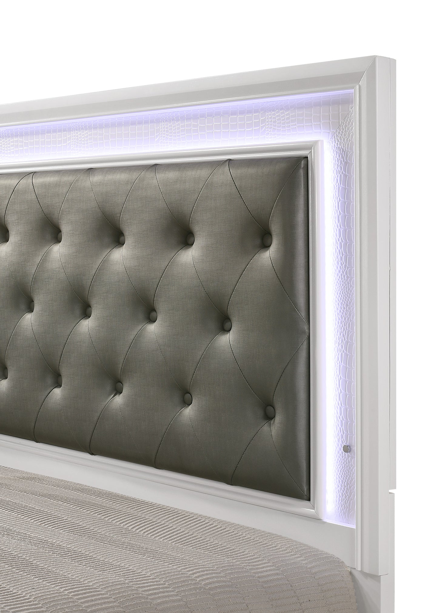 Stylish LED Panel Bed with Upholstered Headboard - White