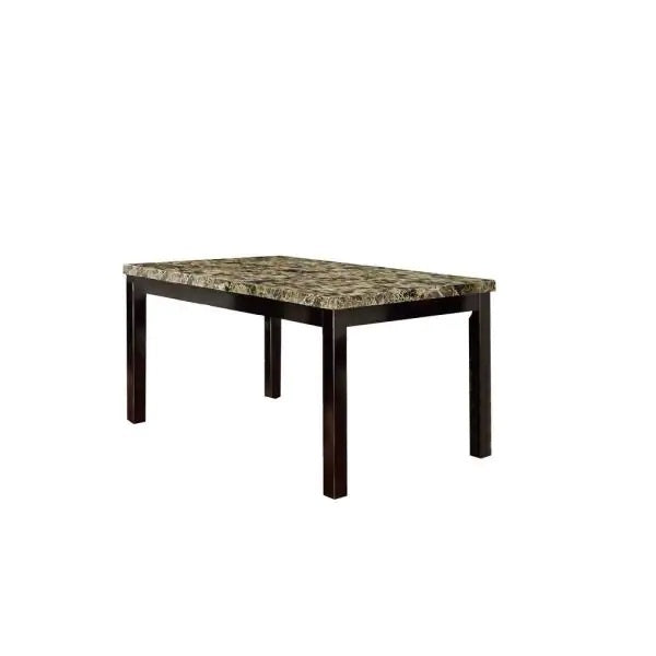 Contemporary Dining Table with Faux Marble Top and Dark Brown Finish