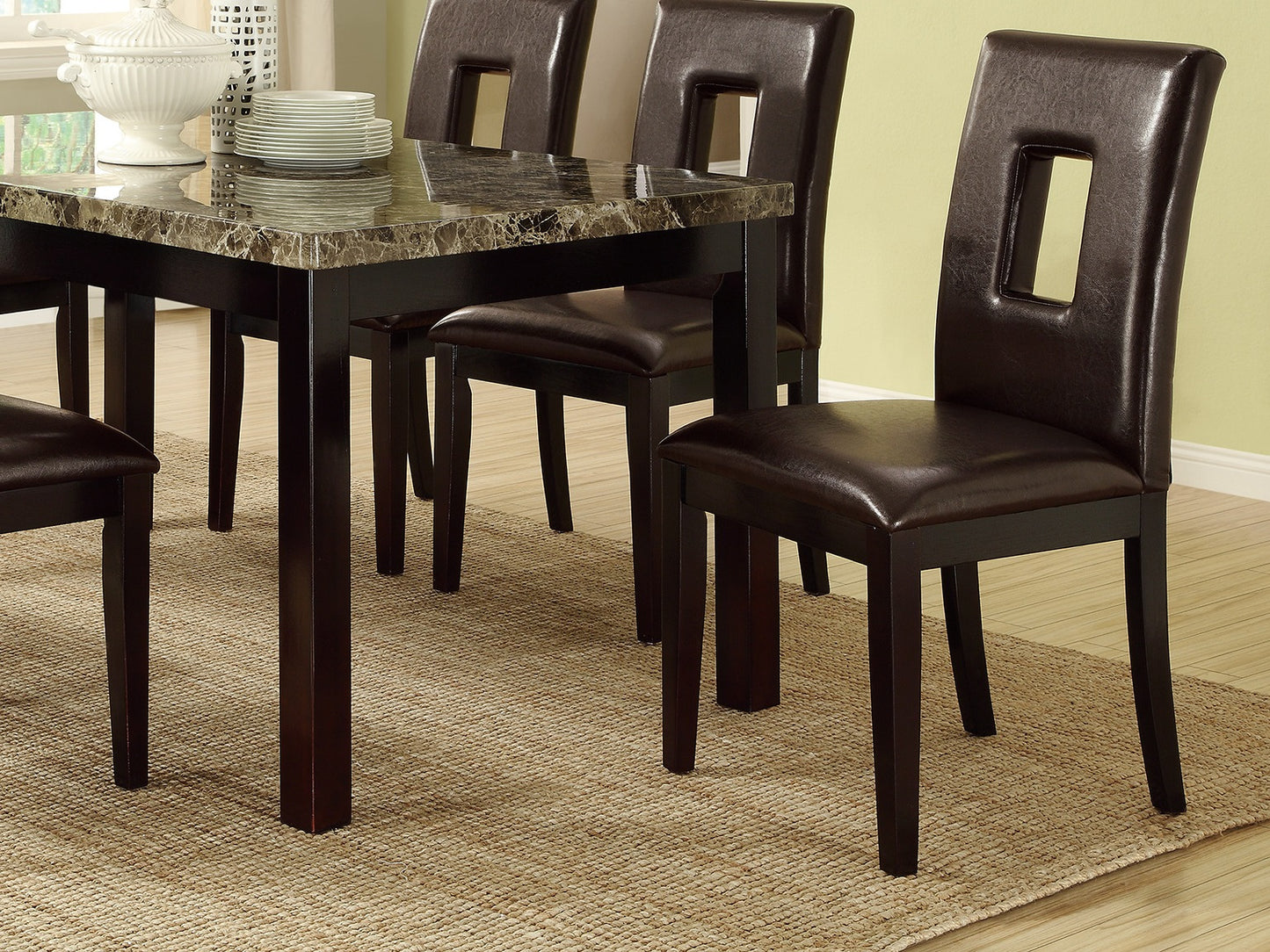 Contemporary Dining Table with Faux Marble Top and Dark Brown Finish