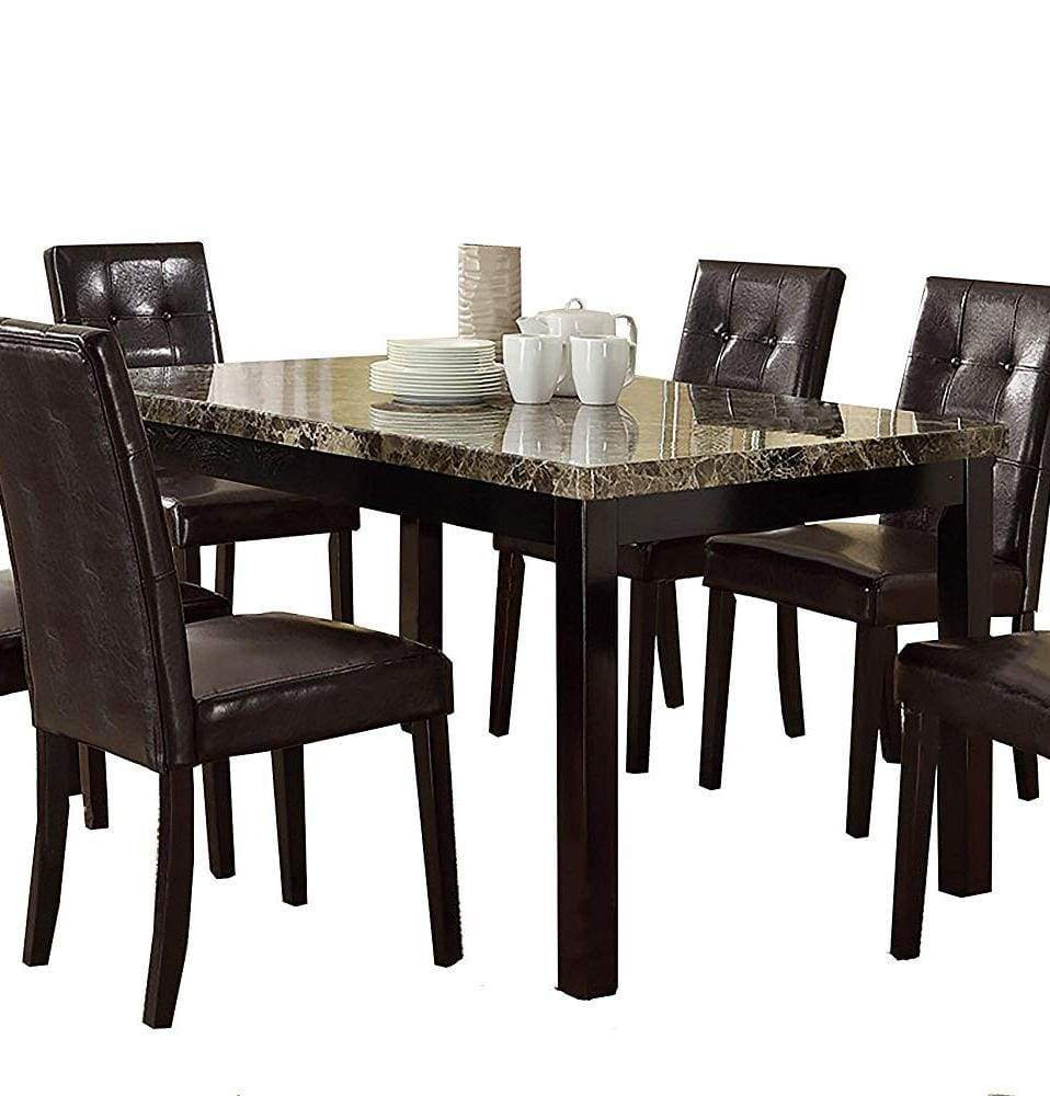 Contemporary Dining Table with Faux Marble Top and Dark Brown Finish