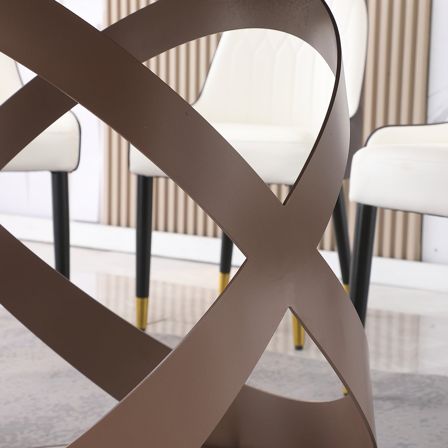 Closeup of a brown metal sculptural base