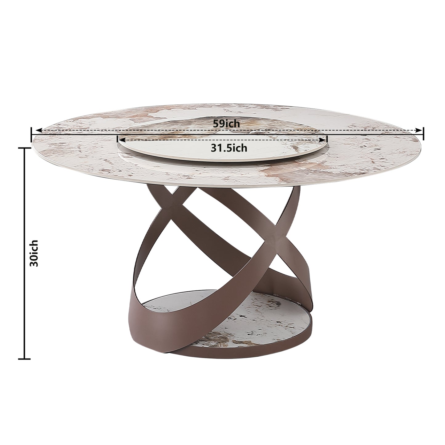 Modern round dining table with marbleeffect top and swivel base