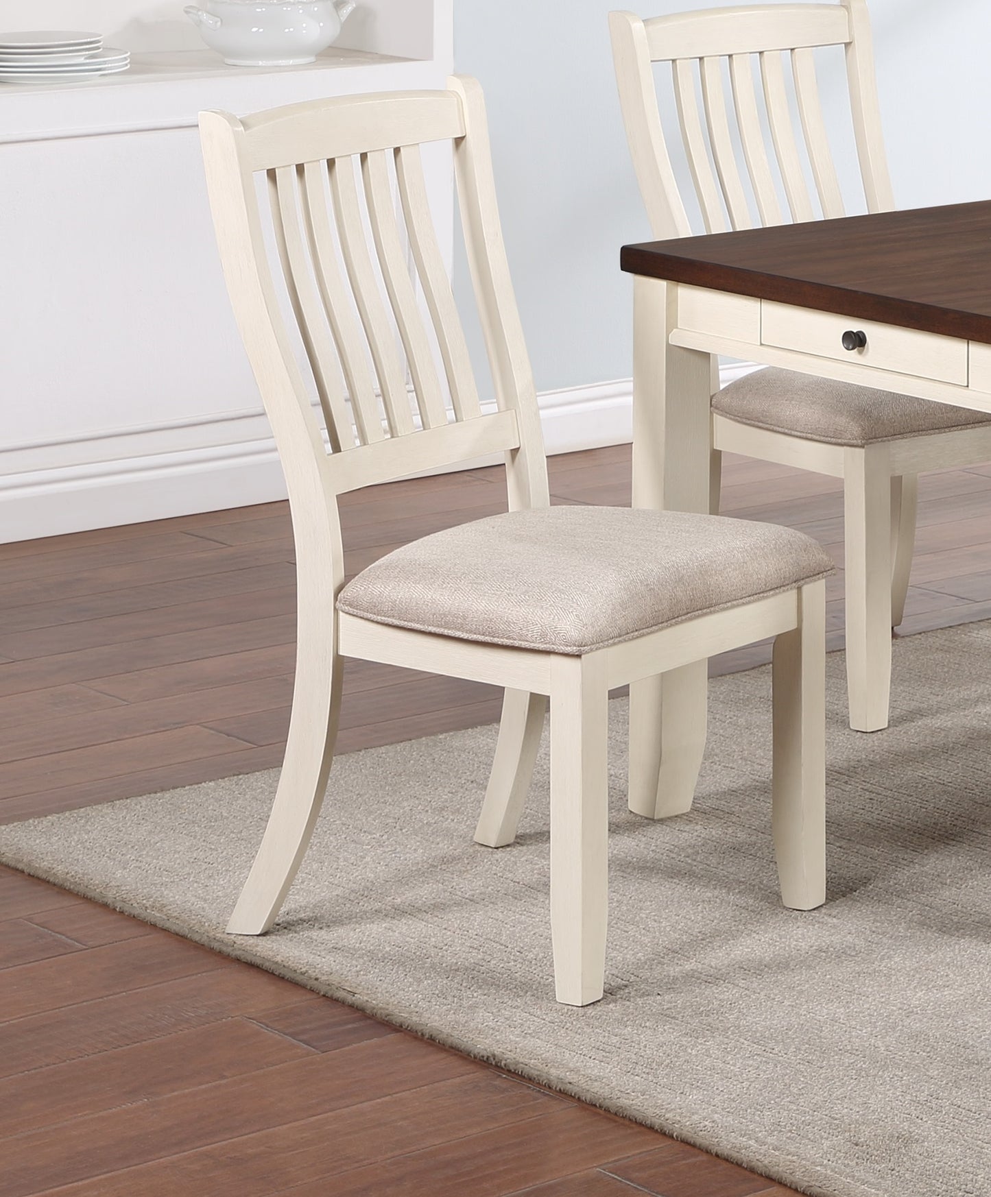 TREATLIFE HOME Classic 2-Piece Dining Chair Set with Cushioned Seats and Slat Backs, White and Beige, Modern Design