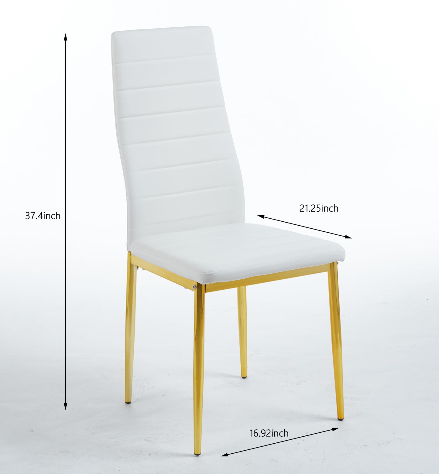 White upholstered dining chair with tufted back and gold legs
