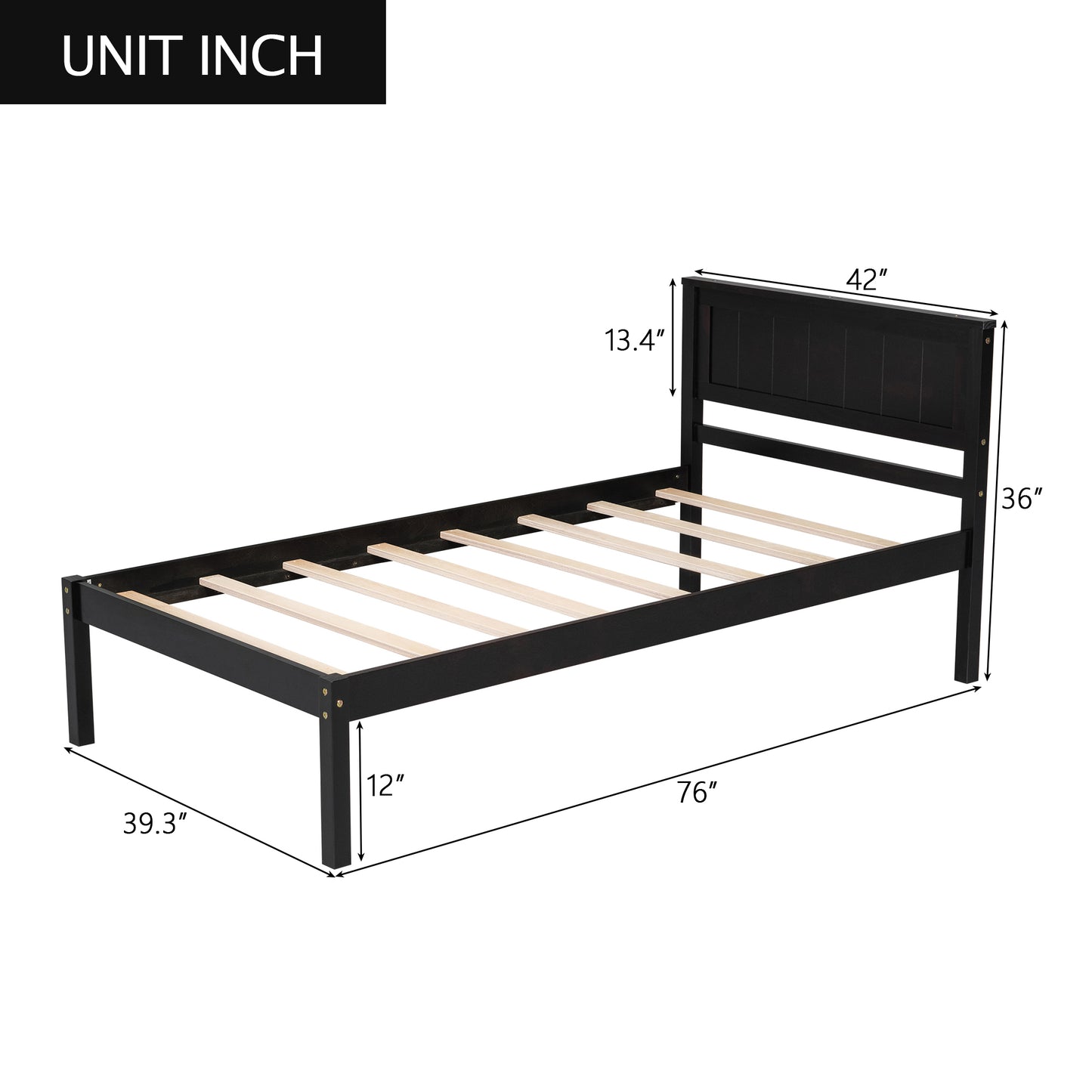 Black twin bed frame with slatted support